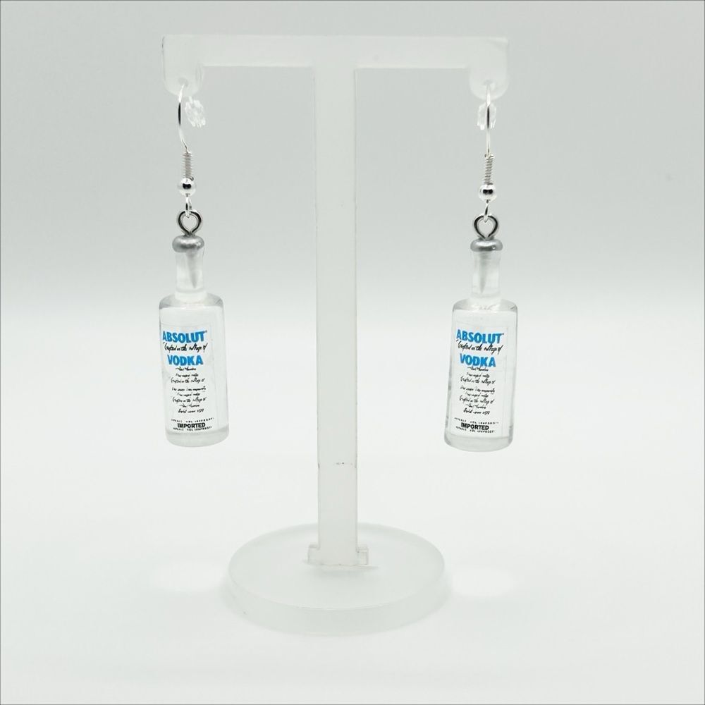 Novelty Earrings Vodka Bottle Absolut Silver Color Ear-wire